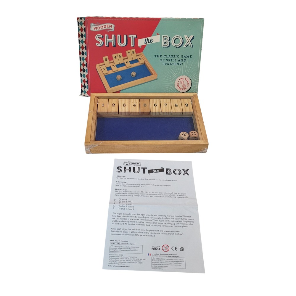 Professor Puzzle Wooden Shut the Box Game Kids Adults Tan New Strategy Dice Game